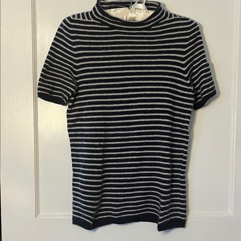 MaxMara short sleeve nautical cashmere Navy and Gray Striped Sweater size small